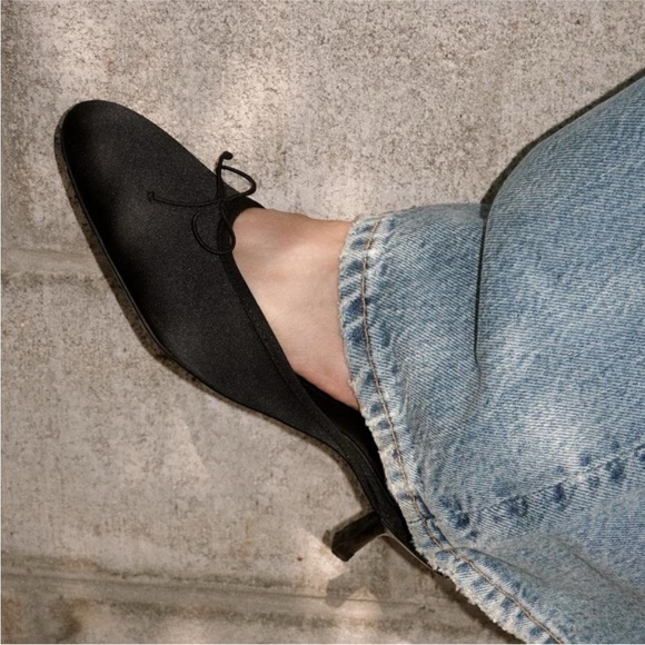Zara Shoes - New Zara Black Ballet Mules with Kitten Heel and Bow Detail